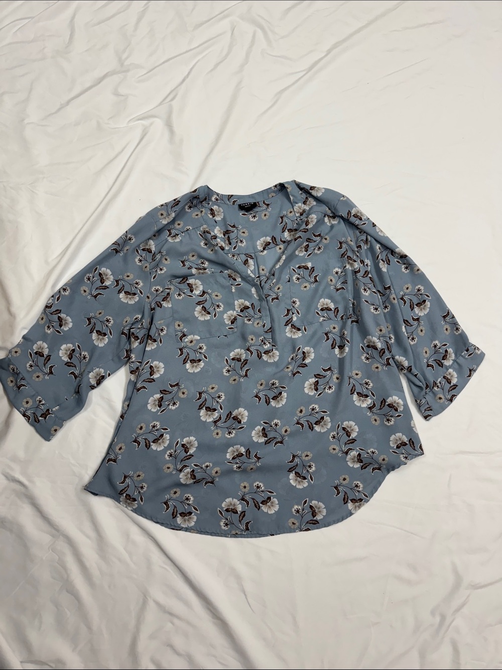 torrid Dusty Blue Floral Split-Neck Blouse
